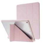 For iPad 10.2 2021 / 2020 / 2019 Deformation Transparent Acrylic Horizontal Flip PU Leather Case with Multi-folding Holder & Sleep / Wake-up Function & Pen Slot(Rose Gold)