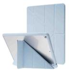 For iPad 10.2 2021 / 2020 / 2019 Deformation Transparent Acrylic Horizontal Flip PU Leather Case with Multi-folding Holder & Sleep / Wake-up Function & Pen Slot(Baby Blue)