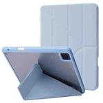 For iPad Pro 11 2022 / 2021 / 2020 / 2018 Deformation Transparent Acrylic Horizontal Flip PU Leather Tablet Case with Multi-folding Holder & Sleep / Wake-up Function & Pen Slot(Baby Blue)