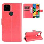 For Google Pixel 5a 5G Crazy Horse Texture Horizontal Flip Leather Case with Holder & Card Slots & Lanyard(Red)