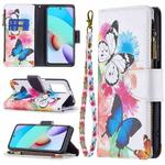 For Xiaomi Redmi 10 Colored Drawing Pattern Zipper Horizontal Flip Leather Case with Holder & Card Slots & Wallet(Two Butterflies)