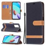 For Xiaomi Redmi 10 Color Matching Denim Texture Leather Case with Holder & Card Slots & Wallet & Lanyard(Black)