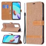 For Xiaomi Redmi 10 Color Matching Denim Texture Leather Case with Holder & Card Slots & Wallet & Lanyard(Brown)