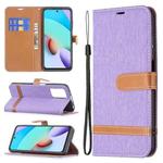 For Xiaomi Redmi 10 Color Matching Denim Texture Leather Case with Holder & Card Slots & Wallet & Lanyard(Purple)