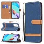 For Xiaomi Redmi 10 Color Matching Denim Texture Leather Case with Holder & Card Slots & Wallet & Lanyard(Dark Blue)