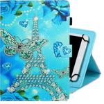 7 inch Universal Colored Drawing Horizontal Flip PU Leather Case with Holder & Card Slot(Butterfly Tower)