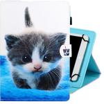 8 inch Universal Colored Drawing Horizontal Flip PU Leather Case with Holder & Card Slot(Blue White cat)