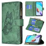 For Xiaomi Redmi 10 Flying Butterfly Embossing Pattern Zipper Horizontal Flip Leather Case with Holder & Card Slots & Wallet(Green)