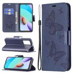 For Xiaomi Redmi 10 Two Butterflies Embossing Pattern Horizontal Flip Leather Case with Holder & Card Slot & Wallet & Lanyard(Dark Blue)
