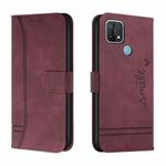 For OPPO A15 Retro Skin Feel Horizontal Flip Soft TPU + PU Leather Case with Holder & Card Slots & Photo Frame(Wine Red)