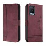 For OPPO A55 5G Retro Skin Feel Horizontal Flip Soft TPU + PU Leather Case with Holder & Card Slots & Photo Frame(Wine Red)