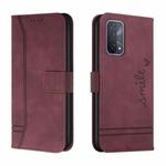 For OPPO A74 Retro Skin Feel Horizontal Flip Soft TPU + PU Leather Case with Holder & Card Slots & Photo Frame(Wine Red)