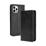 For iPhone 13 Magnetic Buckle Retro Pattern Horizontal Flip Leather Case with Holder & Card Slot & Wallet(Black)