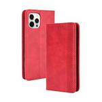 For iPhone 13 Pro Max Magnetic Buckle Retro Pattern Horizontal Flip Leather Case with Holder & Card Slot & Wallet (Red)