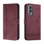 For OnePlus Nord 2 5G Retro Skin Feel Horizontal Flip Soft TPU + PU Leather Case with Holder & Card Slots & Photo Frame(Wine Red)