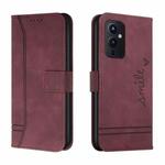 For OnePlus 9 Retro Skin Feel Horizontal Flip Soft TPU + PU Leather Case with Holder & Card Slots & Photo Frame(Wine Red)