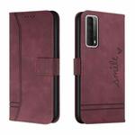 For Huawei P Smart 2021 Retro Skin Feel Horizontal Flip Soft TPU + PU Leather Case with Holder & Card Slots & Photo Frame(Wine Red)