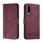 For Huawei P30 Retro Skin Feel Horizontal Flip Soft TPU + PU Leather Case with Holder & Card Slots & Photo Frame(Wine Red)