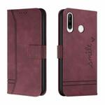 For Huawei P30 Lite Retro Skin Feel Horizontal Flip Soft TPU + PU Leather Case with Holder & Card Slots & Photo Frame(Wine Red)