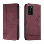 For Huawei P40 Retro Skin Feel Horizontal Flip Soft TPU + PU Leather Case with Holder & Card Slots & Photo Frame(Wine Red)