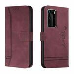 For Huawei P40 Pro Retro Skin Feel Horizontal Flip Soft TPU + PU Leather Case with Holder & Card Slots & Photo Frame(Wine Red)