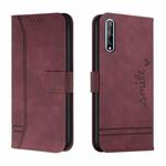 For Huawei Y8p Retro Skin Feel Horizontal Flip Soft TPU + PU Leather Case with Holder & Card Slots & Photo Frame(Wine Red)