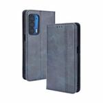 For Motorola Edge 2021 Magnetic Buckle Retro Pattern Horizontal Flip Leather Case with Holder & Card Slot & Wallet(Blue)