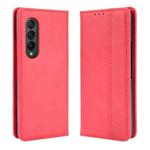 For Samsung Galaxy Z Fold3 5G Magnetic Buckle Retro Pattern Horizontal Flip Leather Case with Holder & Card Slot & Wallet(Red)
