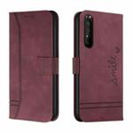 For Sony Xperia 1 III Retro Skin Feel Horizontal Flip Soft TPU + PU Leather Case with Holder & Card Slots & Photo Frame(Wine Red)