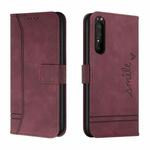 For Sony Xperia 5 III Retro Skin Feel Horizontal Flip Soft TPU + PU Leather Case with Holder & Card Slots & Photo Frame(Wine Red)