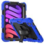 For iPad mini 6 Shockproof Silicone + PC Protective Tablet Case with Holder & Shoulder Strap & Pen Slot(Black + Blue)