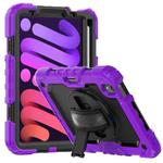 For iPad mini 6 Shockproof Silicone + PC Protective Tablet Case with Holder & Shoulder Strap & Pen Slot(Black + Purple)