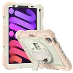 For iPad mini 6 Shockproof Silicone + PC Protective Tablet Case with Holder & Shoulder Strap & Pen Slot(Beige + Rose Gold)