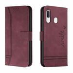 For Samsung Galaxy A20 / A30 Retro Skin Feel Horizontal Flip Soft TPU + PU Leather Case with Holder & Card Slots & Photo Frame(Wine Red)