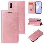 For Xiaomi Redmi 9A Calf Texture Buckle Horizontal Flip Leather Case with Holder & Card Slots & Wallet(Rose Gold)