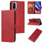 For Xiaomi Redmi K40 Calf Texture Buckle Horizontal Flip Leather Case with Holder & Card Slots & Wallet(Red)
