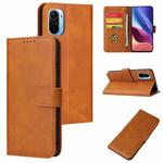 For Xiaomi Redmi K40 Calf Texture Buckle Horizontal Flip Leather Case with Holder & Card Slots & Wallet(Khaki)