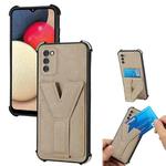 For Samsung Galaxy A02s 166mm Y Style Multifunction Card Stand Back Cover PU + TPU + PC Magnetic Shockproof Case(Khaki)