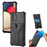 For Samsung Galaxy A02s 166mm Y Style Multifunction Card Stand Back Cover PU + TPU + PC Magnetic Shockproof Case(Black)
