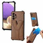 For Samsung Galaxy A32 4G Y Style Multifunction Card Stand Back Cover PU + TPU + PC Magnetic Shockproof Case(Brown)