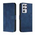 For Samsung Galaxy S21 Ultra 5G Retro Skin Feel Horizontal Flip Soft TPU + PU Leather Case with Holder & Card Slots & Photo Frame(Blue)