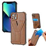 Y Style Multifunction Card Stand Back Cover PU + TPU + PC Magnetic Shockproof Case For iPhone 13(Brown)