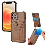Y Style Multifunction Card Stand Back Cover PU + TPU + PC Magnetic Shockproof Case For iPhone 13 Pro(Brown)
