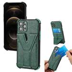 Y Style Multifunction Card Stand Back Cover PU + TPU + PC Magnetic Shockproof Case For iPhone 12 Pro(Green)