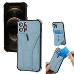 Y Style Multifunction Card Stand Back Cover PU + TPU + PC Magnetic Shockproof Case For iPhone 12 Pro(Blue)