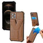 Y Style Multifunction Card Stand Back Cover PU + TPU + PC Magnetic Shockproof Case For iPhone 12 Pro(Brown)