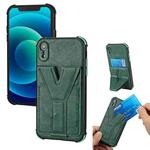 Y Style Multifunction Card Stand Back Cover PU + TPU + PC Magnetic Shockproof Case For iPhone XR(Green)