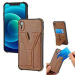 Y Style Multifunction Card Stand Back Cover PU + TPU + PC Magnetic Shockproof Case For iPhone XR(Brown)
