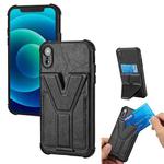 Y Style Multifunction Card Stand Back Cover PU + TPU + PC Magnetic Shockproof Case For iPhone XR(Black)