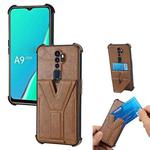 For OPPO A9 2020 Y Style Multifunction Card Stand Back Cover PU + TPU + PC Magnetic Shockproof Case(Brown)